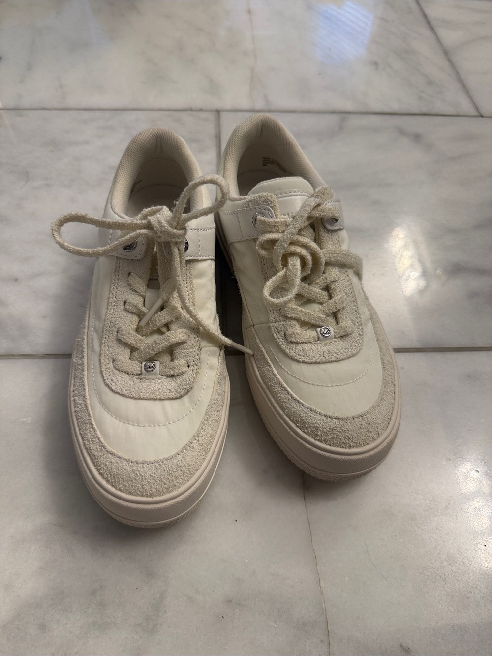 Michael Kors Cream Leather & Suede Low-Top Sneakers